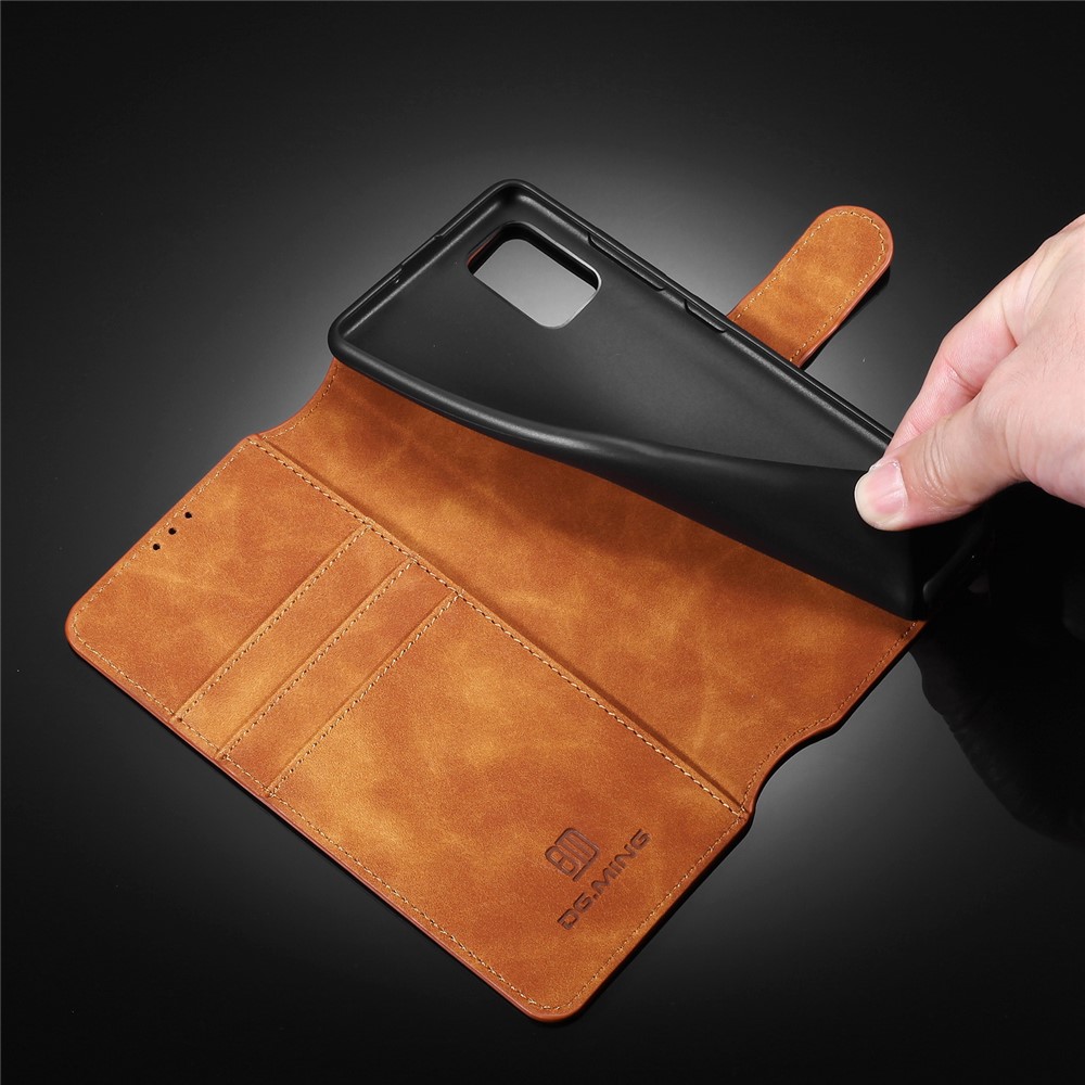 DG.MING Retro Style Wallet Leather Stand Shell Case for Samsung Galaxy A51 - Brown-14