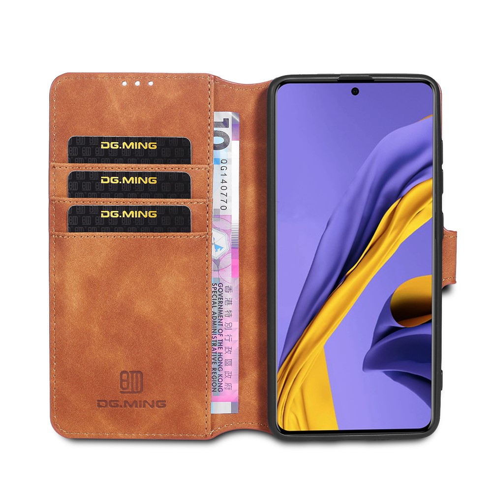 DG.MING Retro Style Wallet Leather Stand Shell Case for Samsung Galaxy A51 - Brown-4