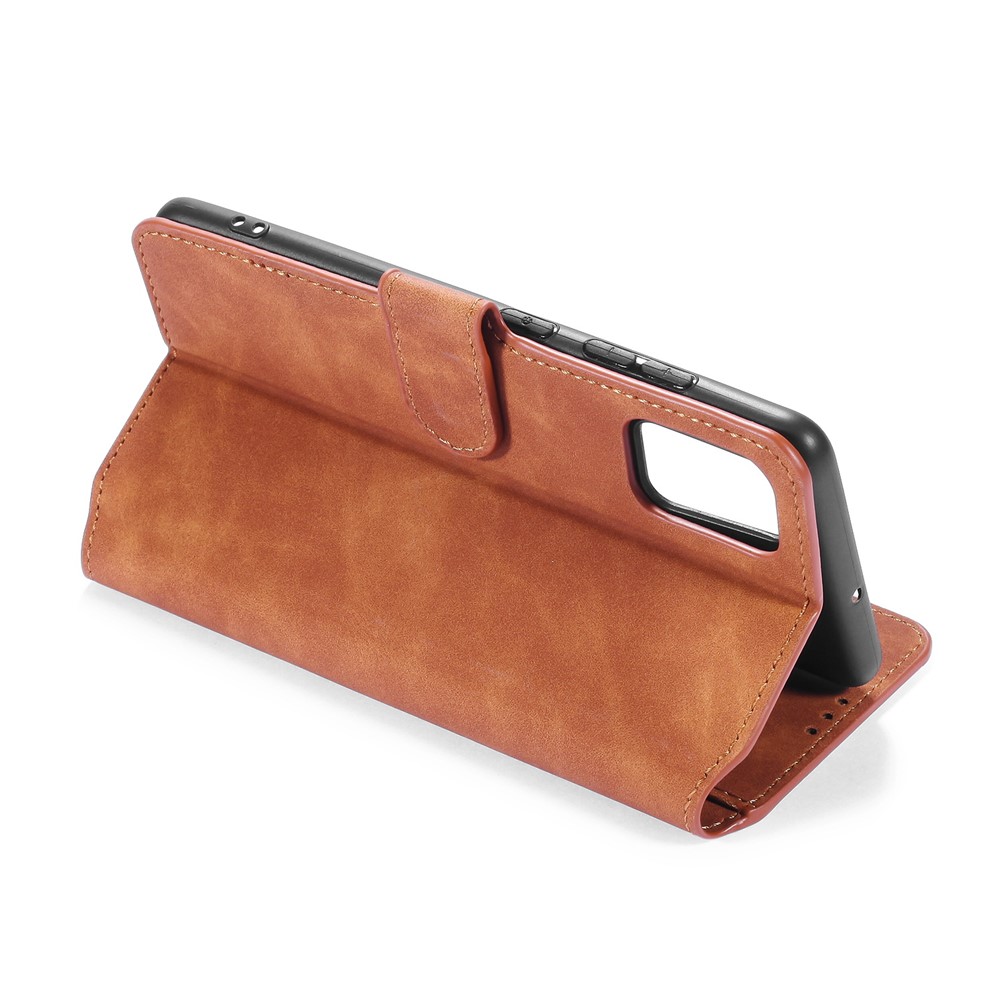 DG.MING Retro Style Wallet Leather Stand Shell Case for Samsung Galaxy A51 - Brown-6