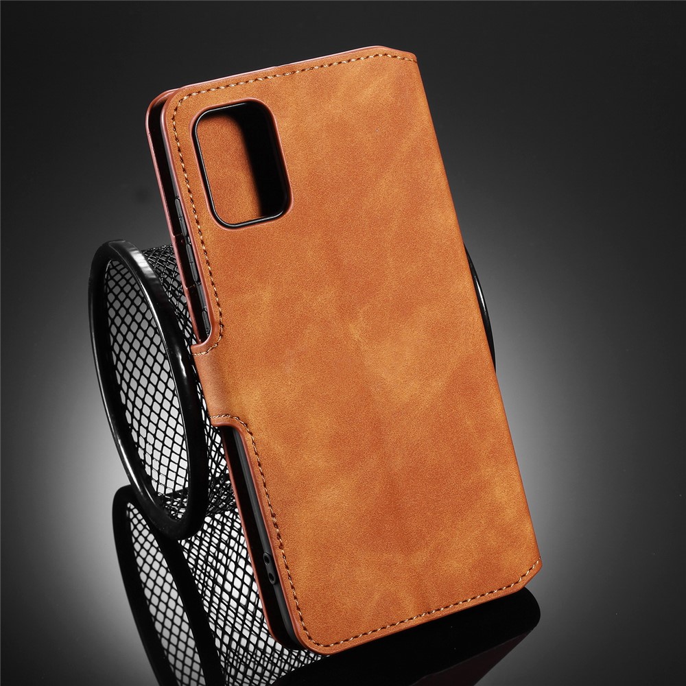 DG.MING Retro Style Wallet Leather Stand Shell Case for Samsung Galaxy A51 - Brown-9