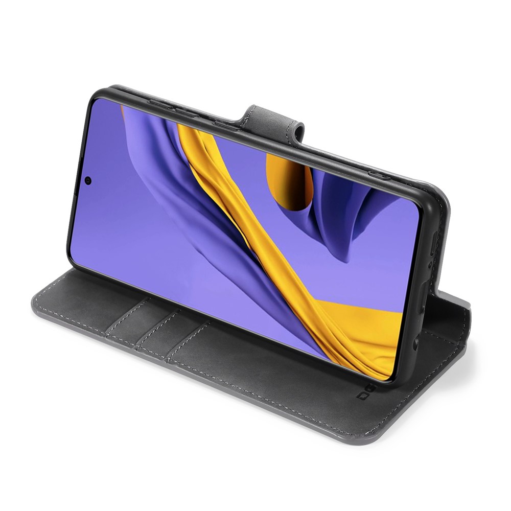 DG.MING Retro Style Leather Wallet Stand Shell for Samsung Galaxy A71 - Grey-5