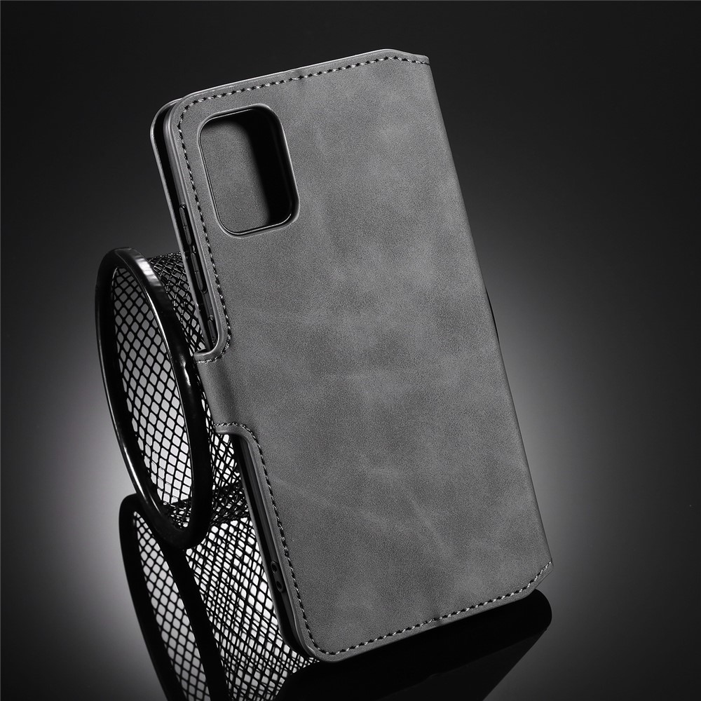 DG.MING Retro Style Leather Wallet Stand Shell for Samsung Galaxy A71 - Grey-9