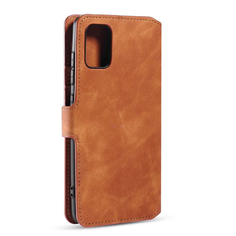 Dg. Ming Retro Style Leather Willet Shell Para Samsung Galaxy A71 - Marrón