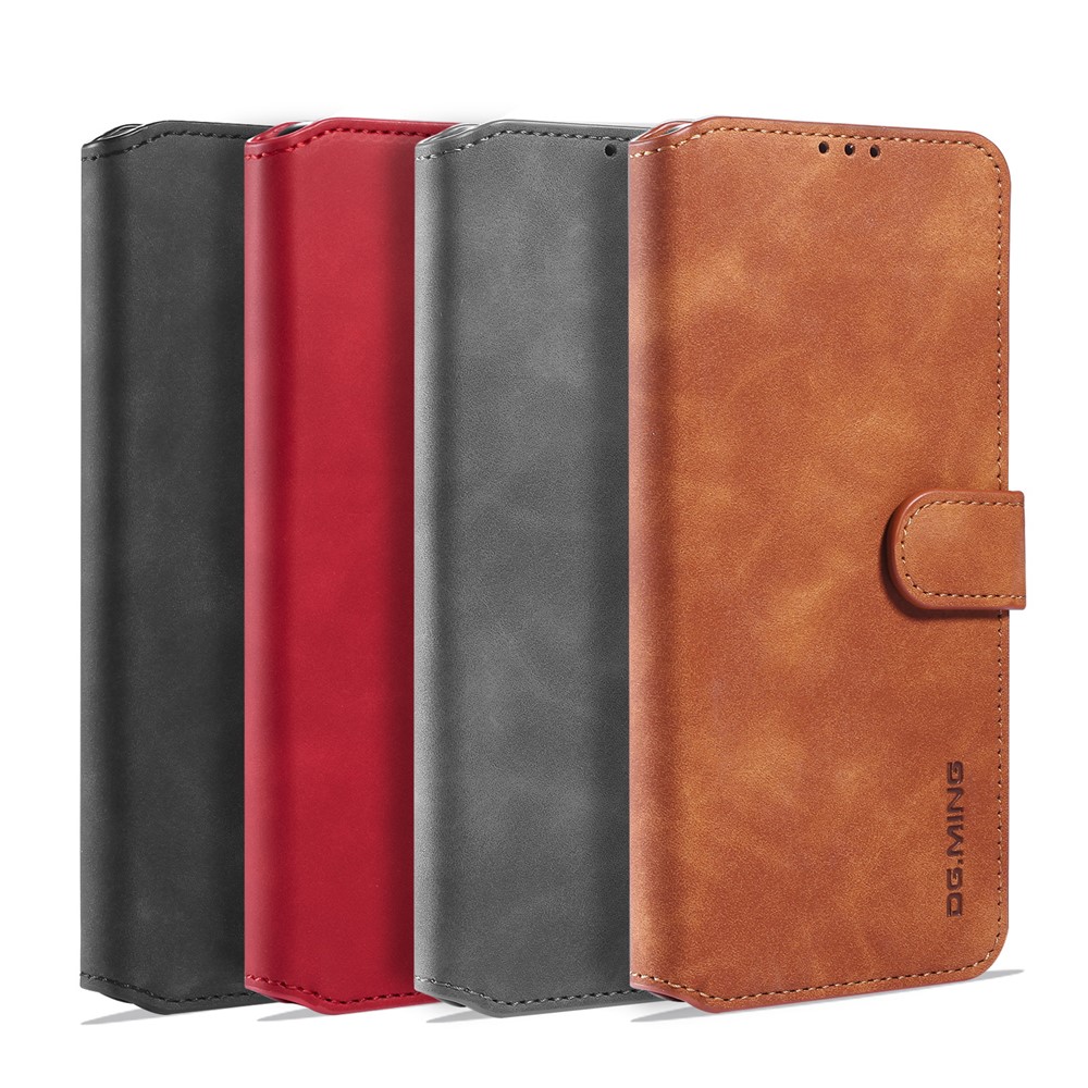 Дг. Ming Retro Style Leather Wallet Stand Case Shell Case Для Samsung Galaxy S20 4G/S20 5G - Черный