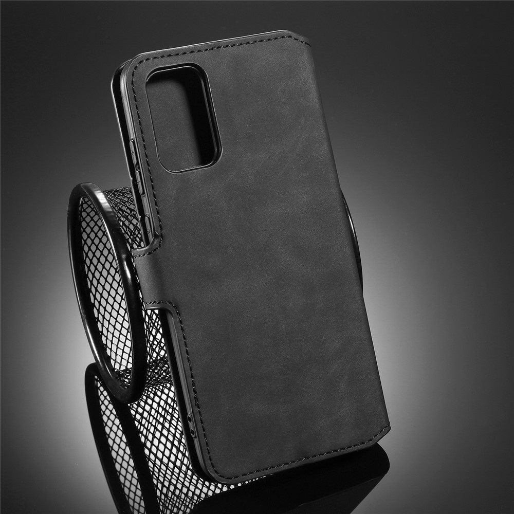 Дг. Ming Retro Style Leather Wallet Stand Case Shell Case Для Samsung Galaxy S20 4G/S20 5G - Черный