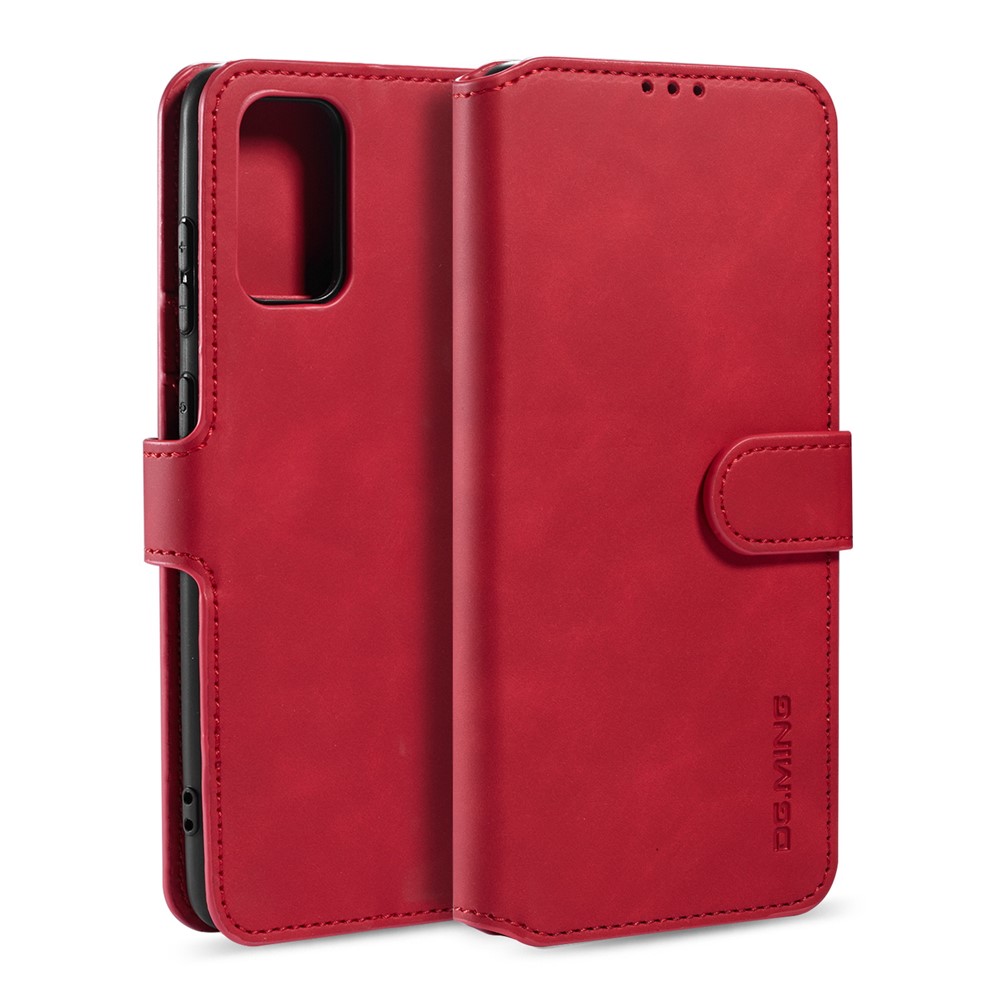 DG.MING Retro Style Leather Wallet Stand Protective Shell Case for Samsung Galaxy S20 - Red-1