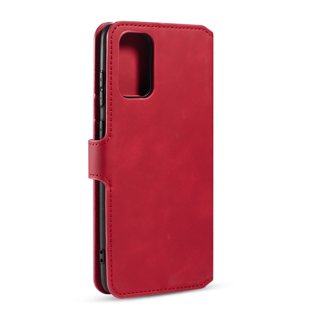 DG.MING Retro Style Leather Wallet Stand Protective Shell Case for Samsung Galaxy S20 - Red-3