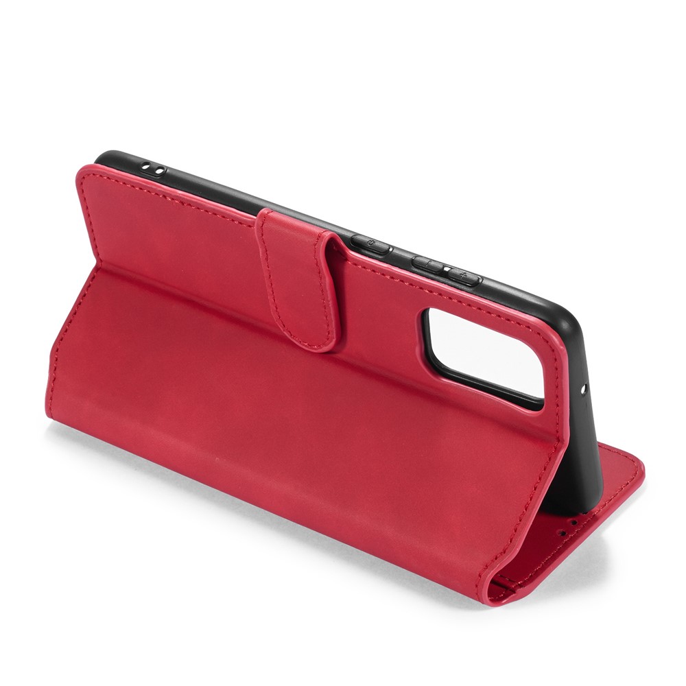 DG.MING Retro Style Leather Wallet Stand Protective Shell Case for Samsung Galaxy S20 - Red-6