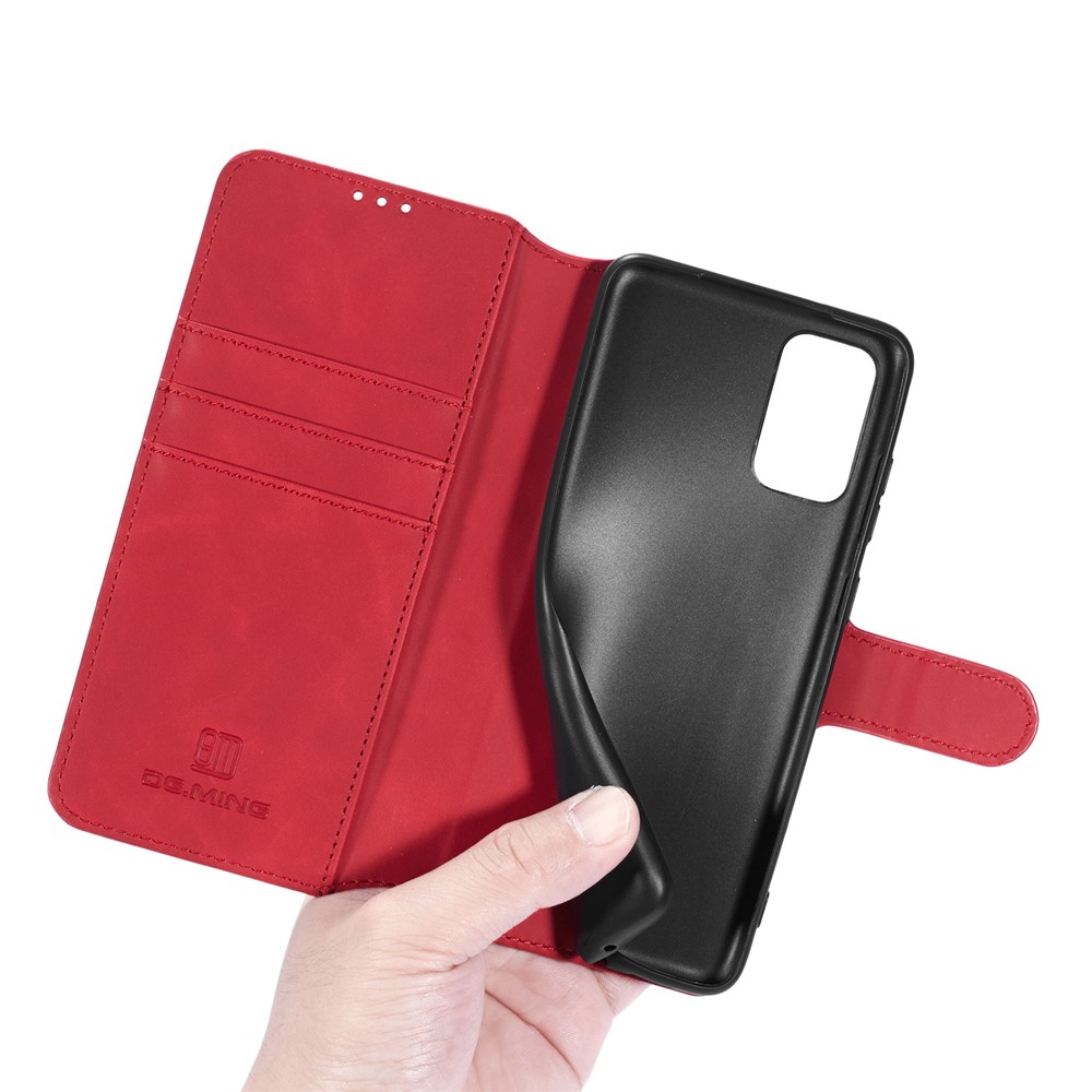DG.MING Retro Style Leather Wallet Stand Protective Shell Case for Samsung Galaxy S20 - Red-7