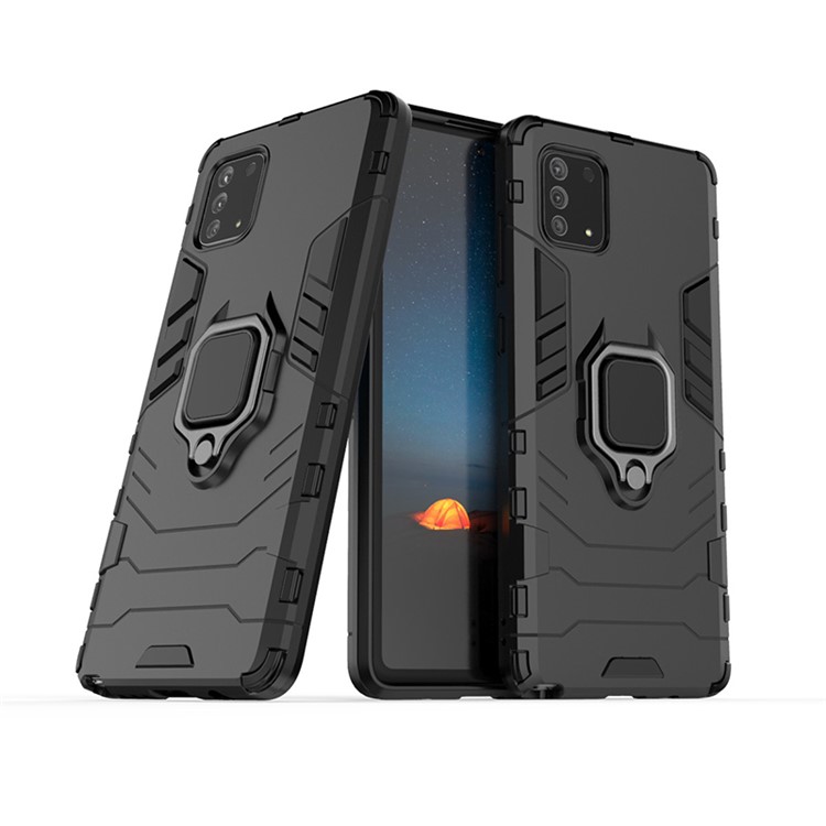 With Rotating Ring Kickstand Armor Style PC+TPU Protective Case for Samsung Galaxy A81/Note 10 Lite - Black-2