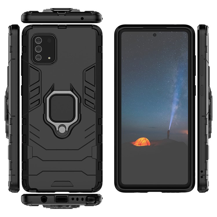 With Rotating Ring Kickstand Armor Style PC+TPU Protective Case for Samsung Galaxy A81/Note 10 Lite - Black-3