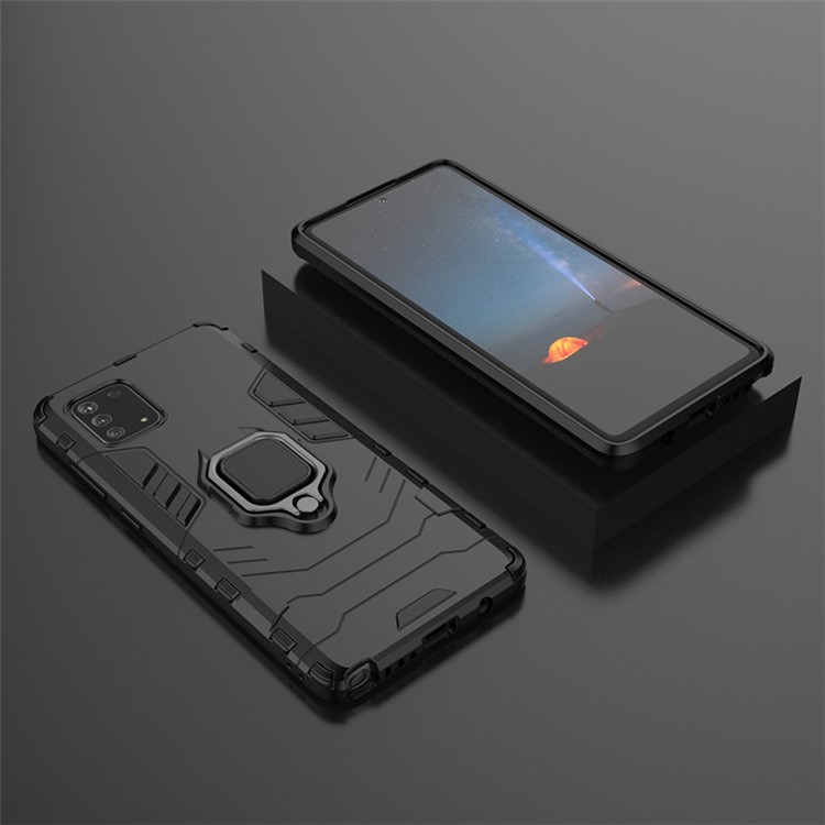 With Rotating Ring Kickstand Armor Style PC+TPU Protective Case for Samsung Galaxy A81/Note 10 Lite - Black-9