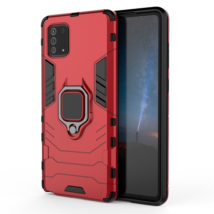 Com Rotação Do Anel Estribo Lateral Estilo Armadura PC + TPU Caixa Protectora Para Samsung Galaxy A81 / Nota 10 Lite - Vermelho-1