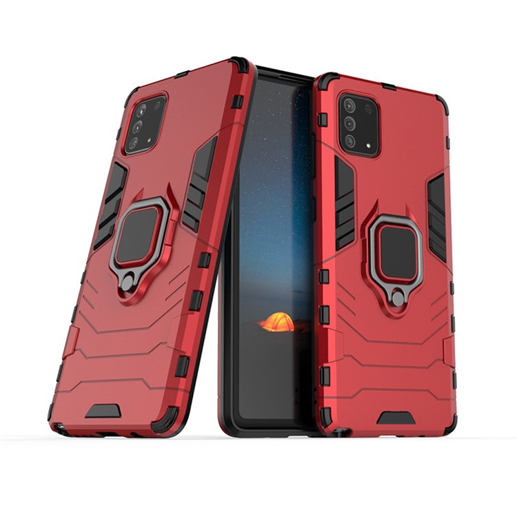 Com Rotação Do Anel Estribo Lateral Estilo Armadura PC + TPU Caixa Protectora Para Samsung Galaxy A81 / Nota 10 Lite - Vermelho-2