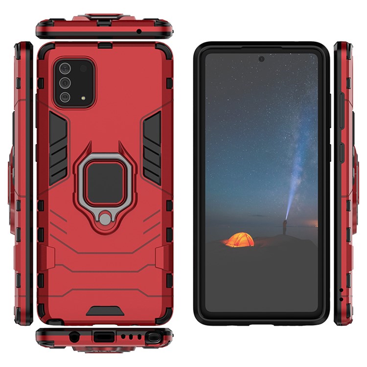 Com Rotação Do Anel Estribo Lateral Estilo Armadura PC + TPU Caixa Protectora Para Samsung Galaxy A81 / Nota 10 Lite - Vermelho-3