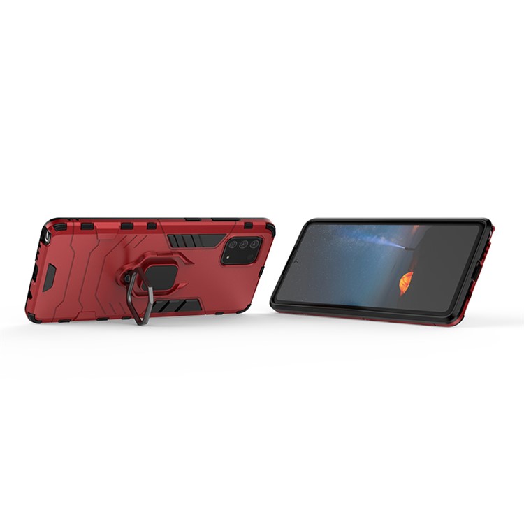 Com Rotação Do Anel Estribo Lateral Estilo Armadura PC + TPU Caixa Protectora Para Samsung Galaxy A81 / Nota 10 Lite - Vermelho-4