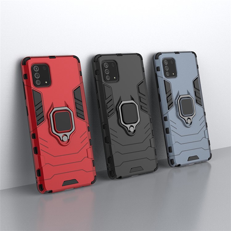 Com Rotação Do Anel Estribo Lateral Estilo Armadura PC + TPU Caixa Protectora Para Samsung Galaxy A81 / Nota 10 Lite - Vermelho-6