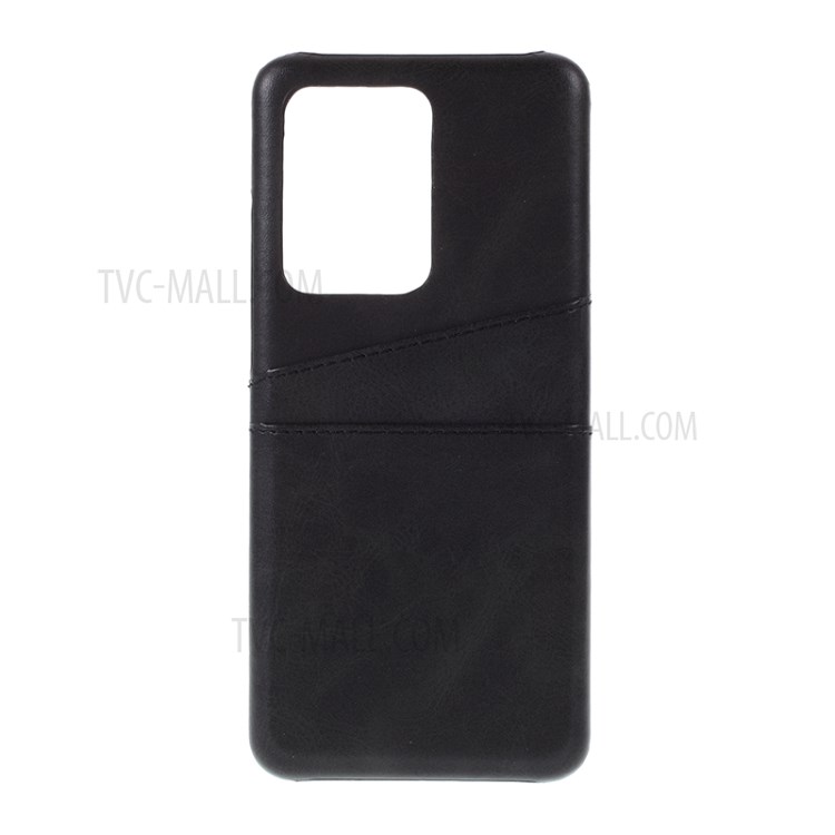 Double Card Slots PU Leather Coated PC Case for Samsung Galaxy S20 Ultra - Black-1