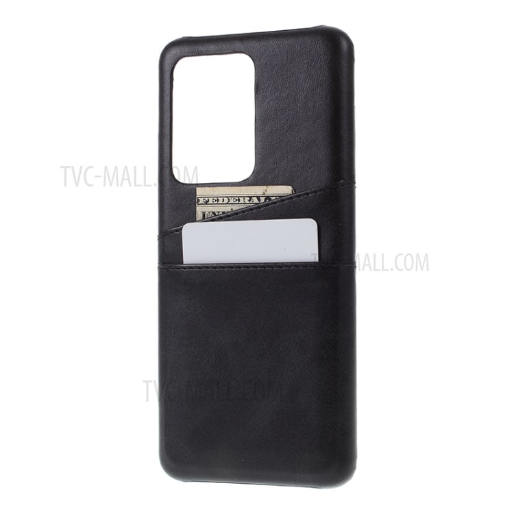 Double Card Slots PU Leather Coated PC Case for Samsung Galaxy S20 Ultra - Black-2