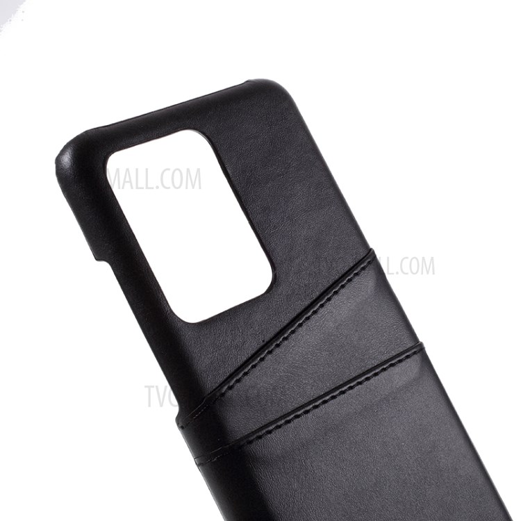 Double Card Slots PU Leather Coated PC Case for Samsung Galaxy S20 Ultra - Black-4