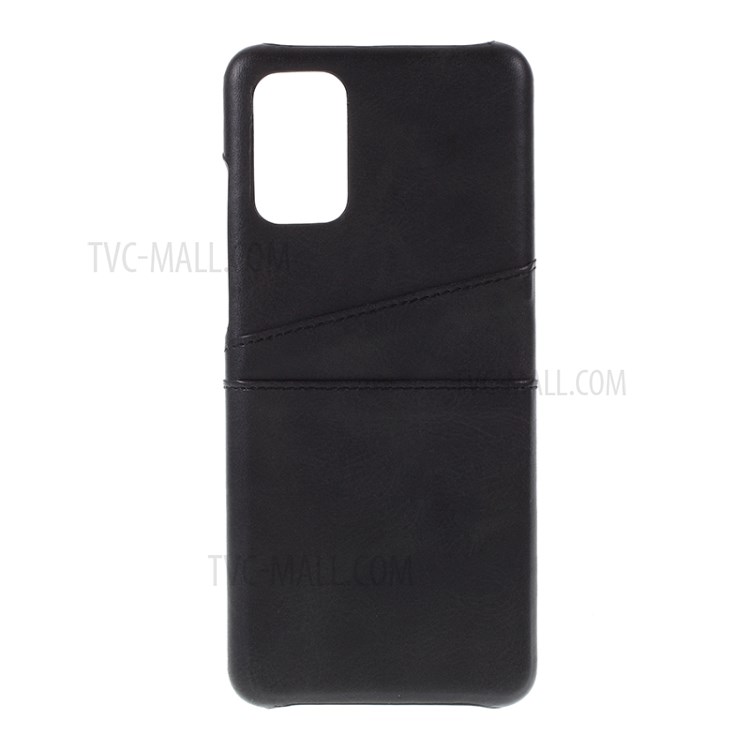 Double Card Slots PU Leather Coated PC Shell for Samsung Galaxy S20 Plus - Black-1
