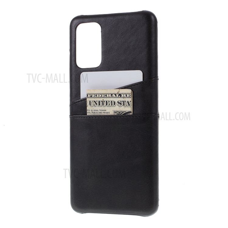 Double Card Slots PU Leather Coated PC Shell for Samsung Galaxy S20 Plus - Black-2