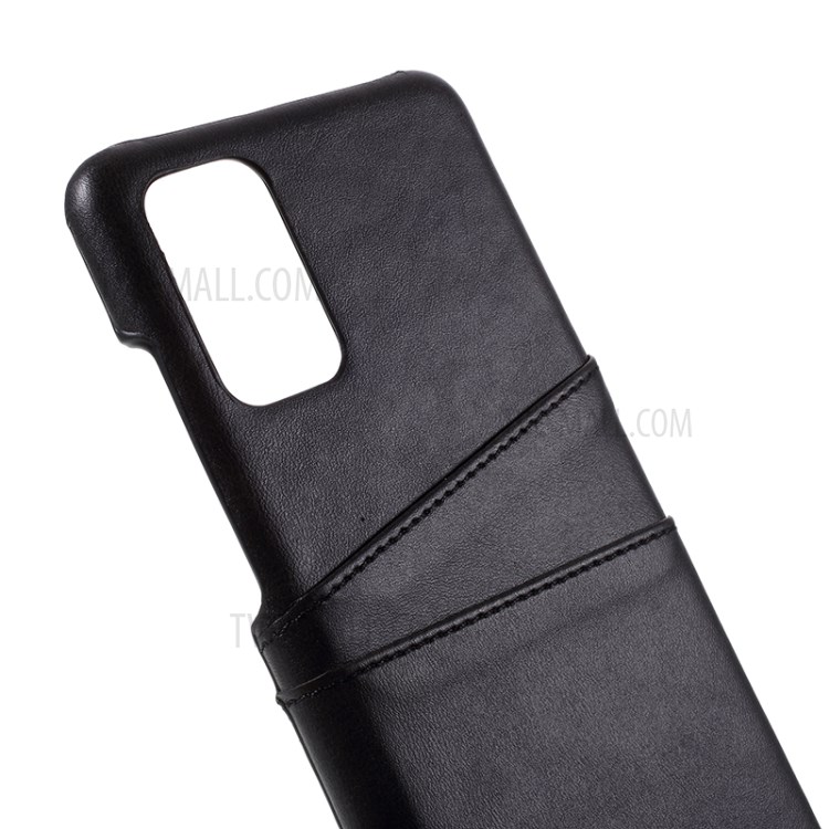 Double Card Slots PU Leather Coated PC Shell for Samsung Galaxy S20 Plus - Black-4