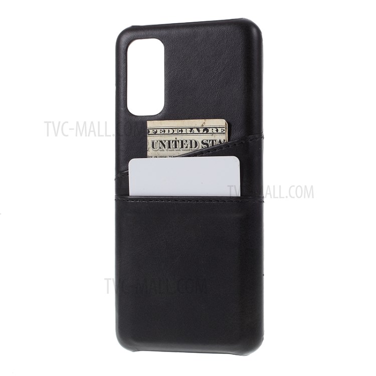 Double Card Slots PU Leather Coated PC Case Cover for Samsung Galaxy S20 - Black-2