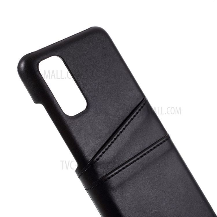 Double Card Slots PU Leather Coated PC Case Cover for Samsung Galaxy S20 - Black-3