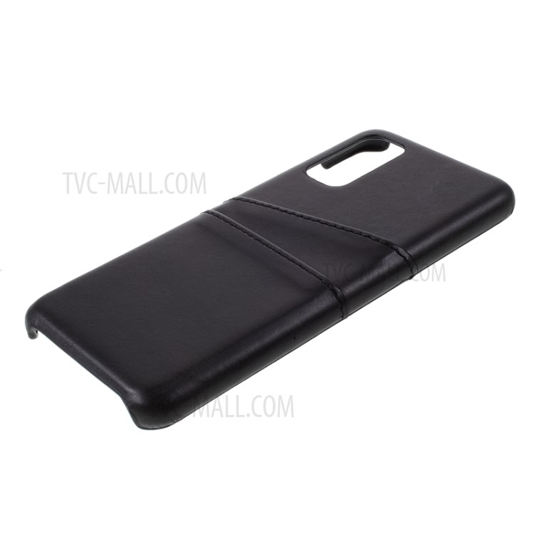 Double Card Slots PU Leather Coated PC Case Cover for Samsung Galaxy S20 - Black-4