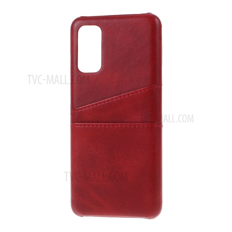 Double Card Slots PU Leather Coated PC Case Cover for Samsung Galaxy S20 - Red-2