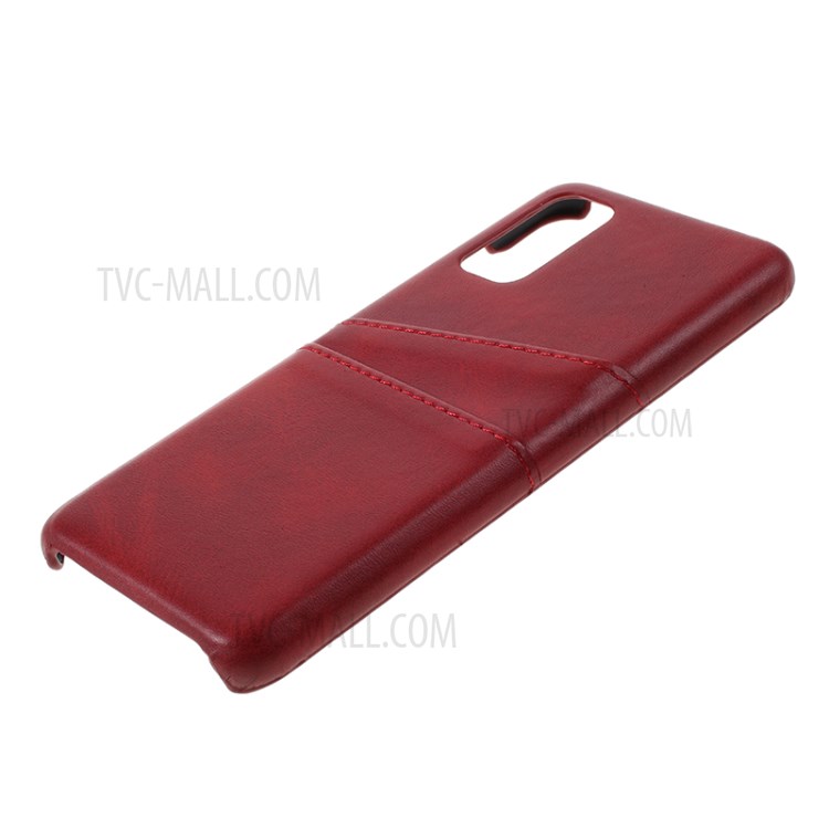 Double Card Slots PU Leather Coated PC Case Cover for Samsung Galaxy S20 - Red-4