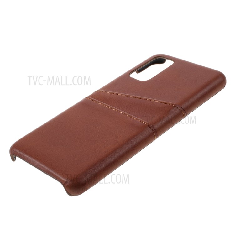 Double Card Slots PU Leather Coated PC Case Cover for Samsung Galaxy S20 - Coffee-4