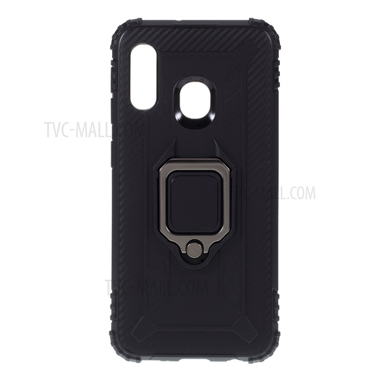 Finger Ring Kickstand Drop-proof TPU Mobile Protective Cover for Samsung Galaxy A20e - Black-1