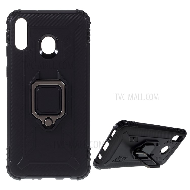 For Samsung Galaxy M20 Shockproof TPU Shell with Finger Ring Kickstand - Black-1