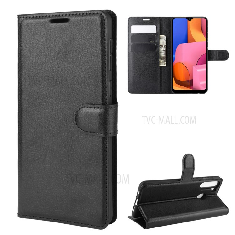 Litchi Skin Wallet Leather Stand Case for Samsung Galaxy A21 - Black-2