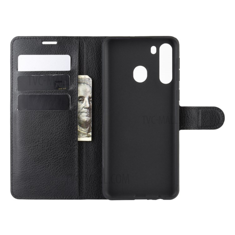 Litchi Skin Wallet Leather Stand Case for Samsung Galaxy A21 - Black-4