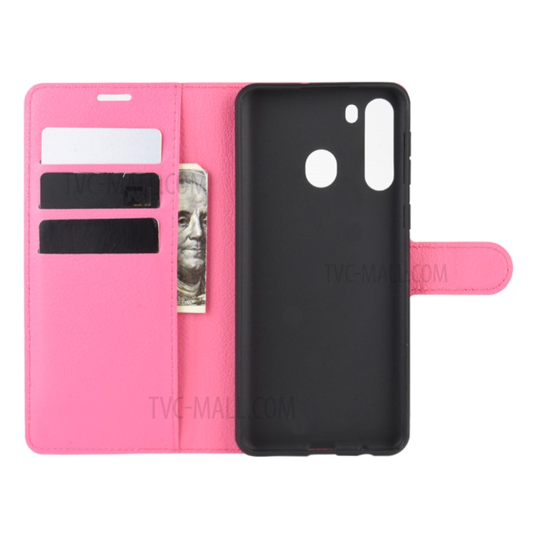 Litchi Skin Wallet Leather Stand Case for Samsung Galaxy A21 - Rose-3