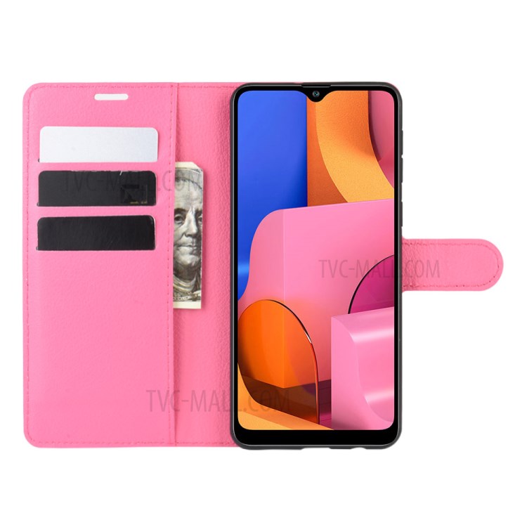Litchi Skin Wallet Leather Stand Case for Samsung Galaxy A21 - Rose-4