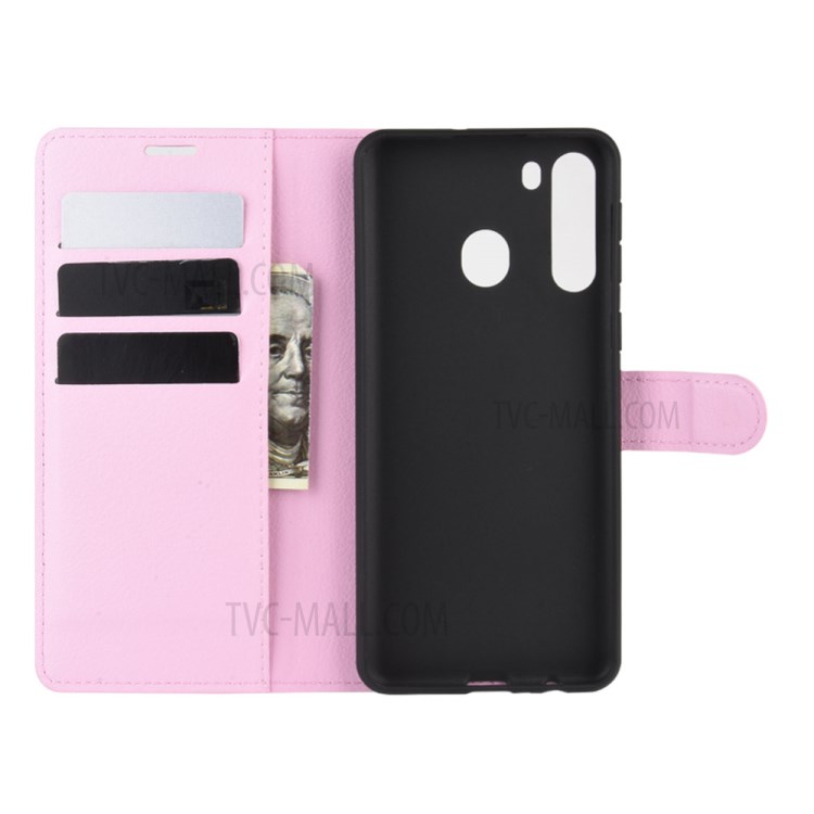 Litchi Skin Wallet Leather Stand Case for Samsung Galaxy A21 - Pink-3