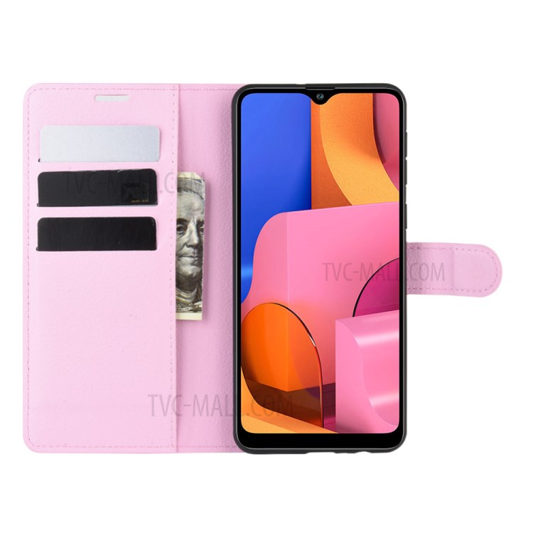 Litchi Skin Wallet Leather Stand Case for Samsung Galaxy A21 - Pink-4