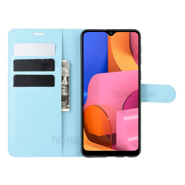 Litchi Skin Wallet Leather Stand Case for Samsung Galaxy A21 - Blue-4