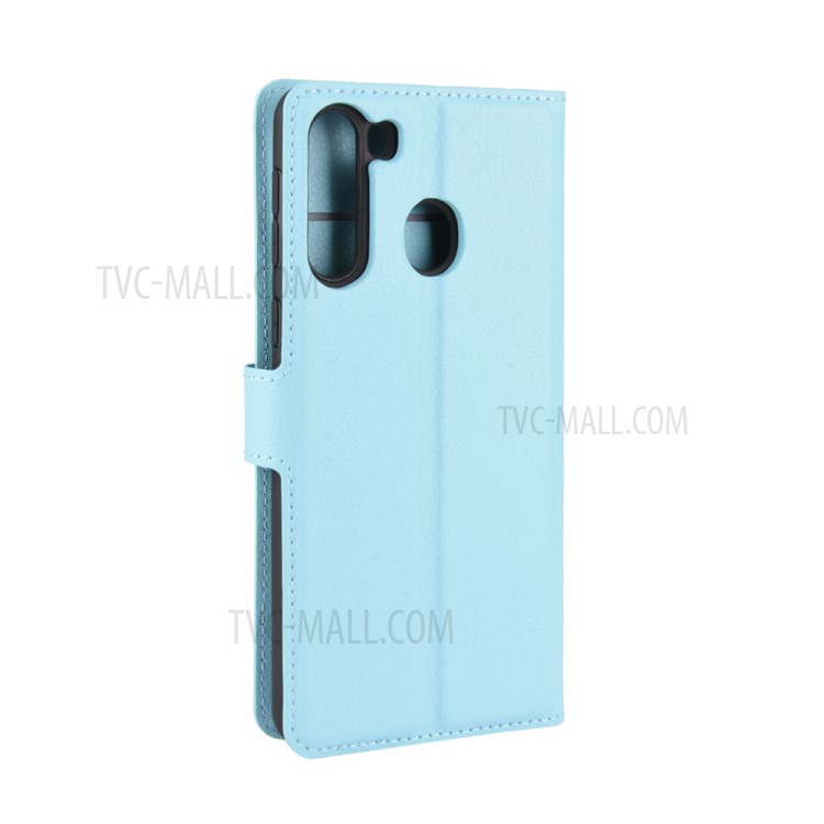 Litchi Skin Wallet Leather Stand Case for Samsung Galaxy A21 - Blue-6