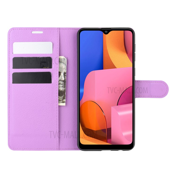 Litschi Haut Brieftasche Lederstandplatzfall Für Samsung-Galaxie A21 - Lila-4