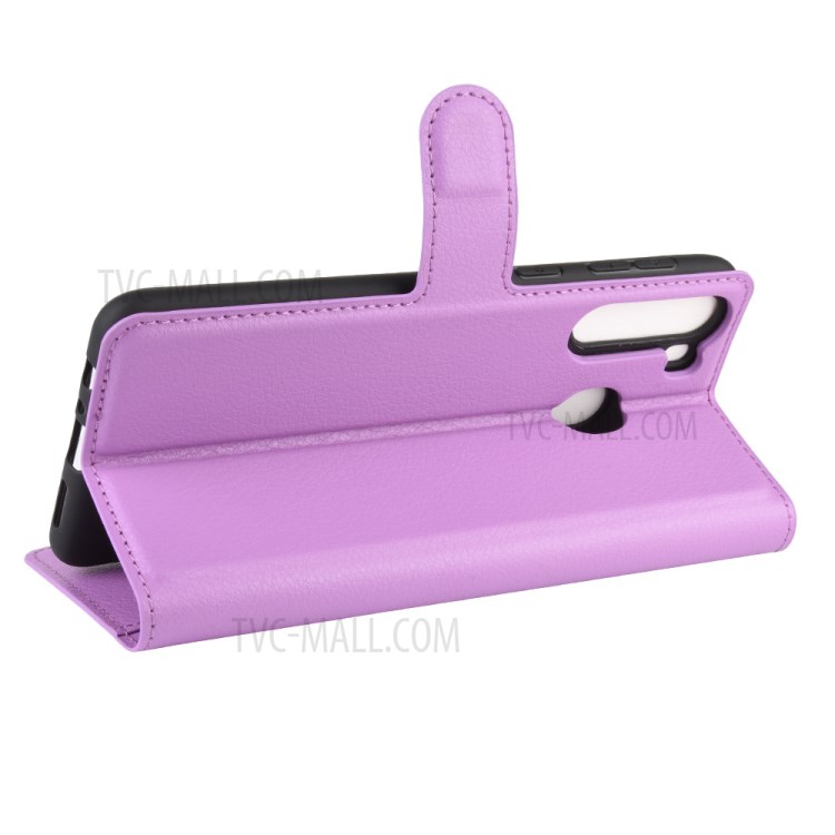 Litschi Haut Brieftasche Lederstandplatzfall Für Samsung-Galaxie A21 - Lila-5