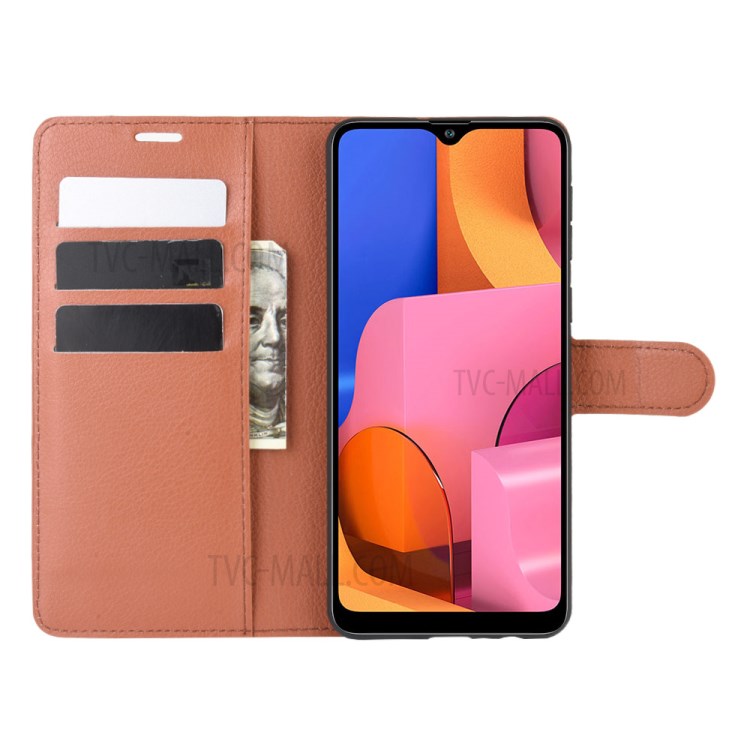 Litchi Skin Wallet Leather Stand Case for Samsung Galaxy A21 - Brown-4