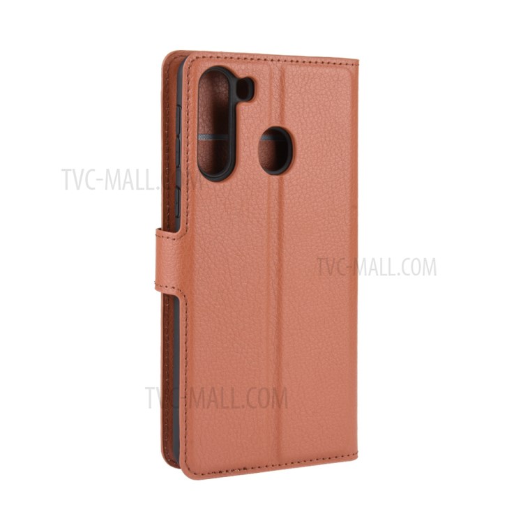 Litchi Skin Wallet Leather Stand Case for Samsung Galaxy A21 - Brown-6