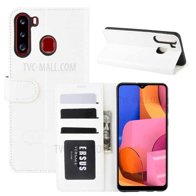 Crazy Horse Surface Leather Wallet Covering for Samsung Galaxy A21 - White-1