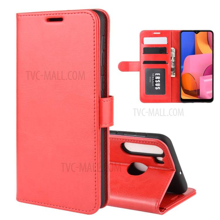 Crazy Horse Surface Leather Wallet Covering for Samsung Galaxy A21 - Red-2