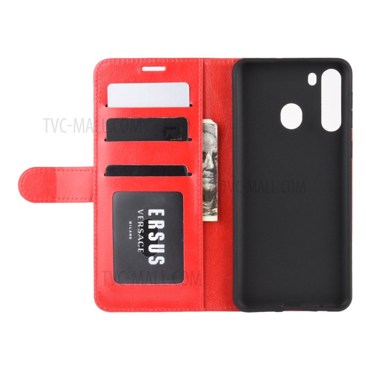 Crazy Horse Surface Leather Wallet Covering for Samsung Galaxy A21 - Red-5